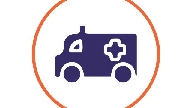 Icon representing EMS showing a drawing of an ambulance with a circle around it.