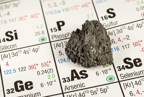Piece of arsenic on the periodic table of elements