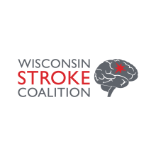 Logo for Wisconsin Stroke Coalition showing a drawing of a human brain, next to text reading "Wisconsin Stroke Coalition"
