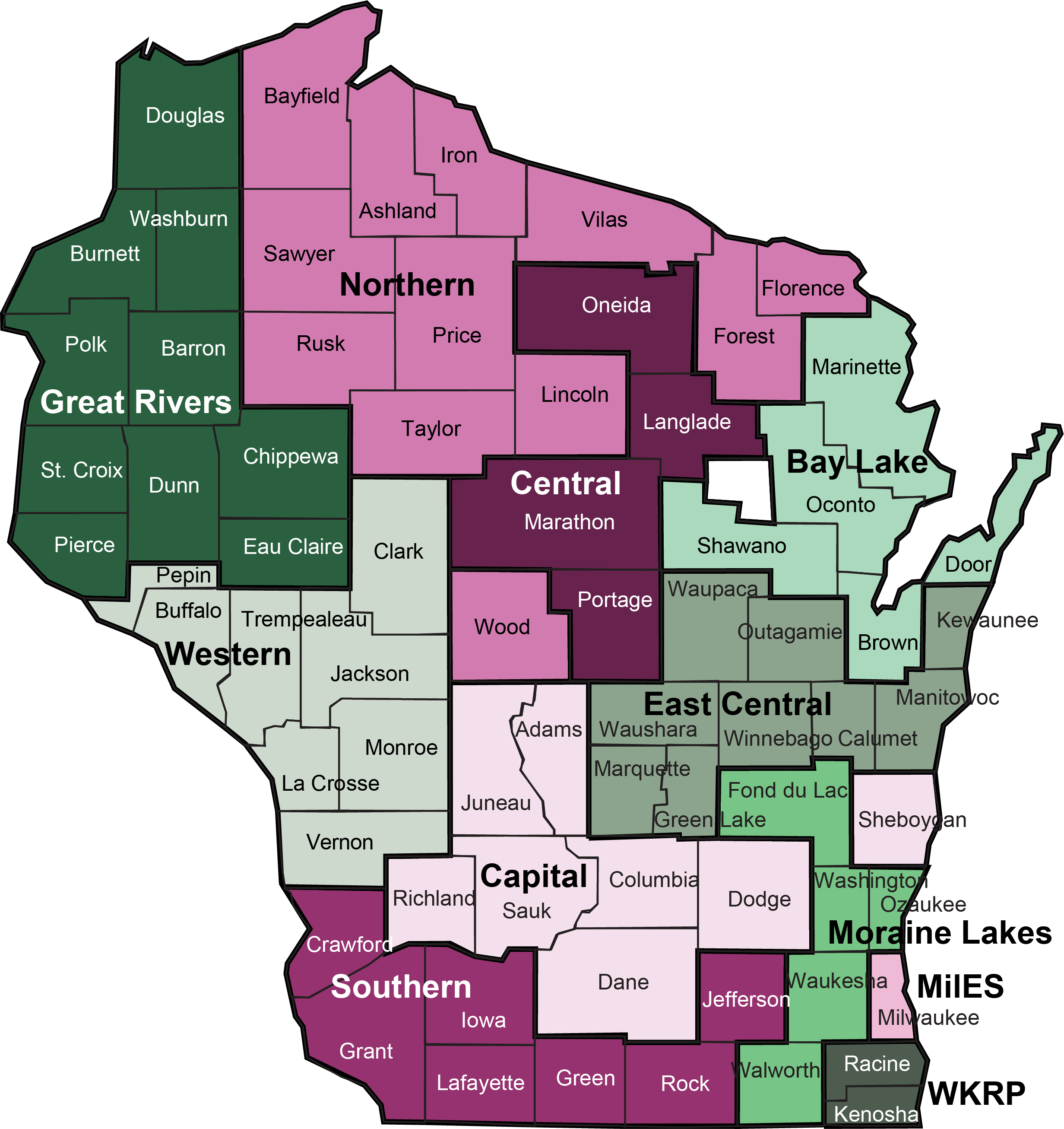 A map of Wisconsin for income maintenance.