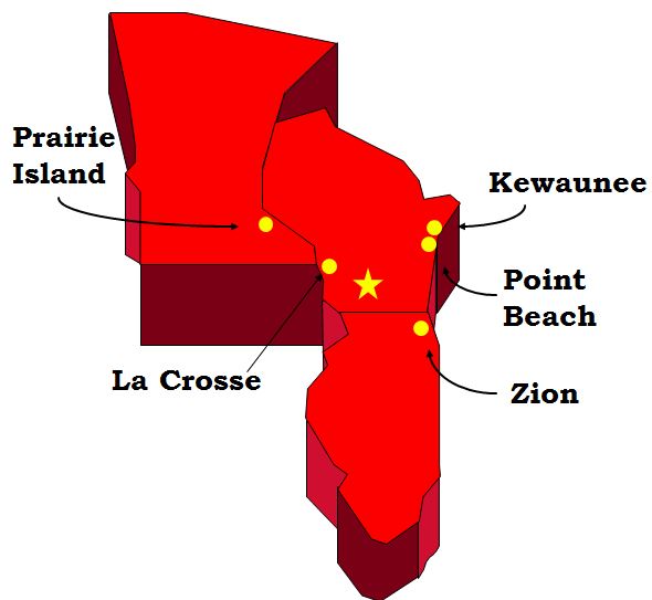 Map of regional nuclear power plants