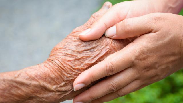 Young pair of hands holding an older pair of hands