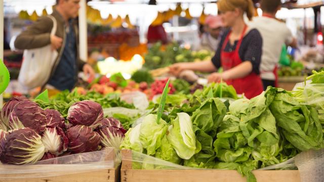 Vegetables at a market stall.