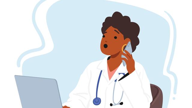 Illustrated doctor on phone using a laptop