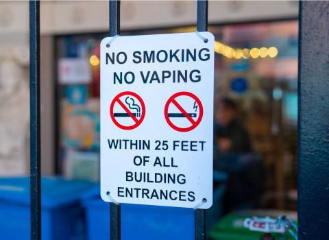 No smoking, no vaping within 25 feet of all building entrances