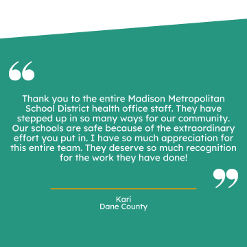 Thank you note to Madison Metropolitan School District health office staff