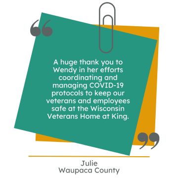 Thank you note to Wendy at Wisconsin Veteran's Home at King