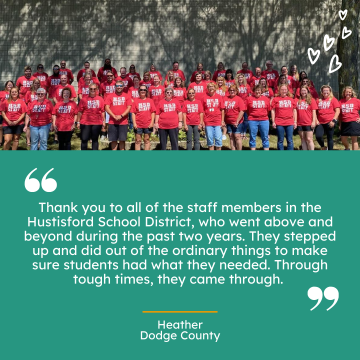 Thank you note to all Hustisford School District staff