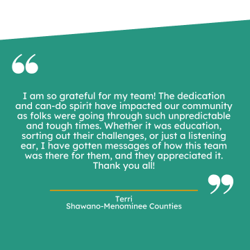 Thank you note from Terri from Shawano-Menominee Counties