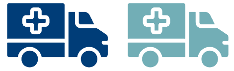 Drawing of a dark-colored ambulance next to a light-colored ambulance