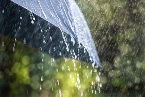 Raindrops falling off an umbrella.