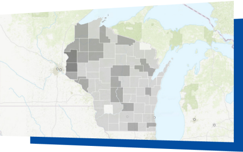 Wisconsin line map with counties
