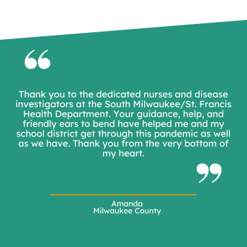Thank you note, South Milwaukee/St. Francis Health Department