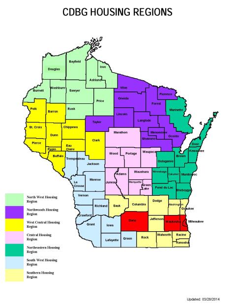 Wisconsin CDBG Housing Regions map