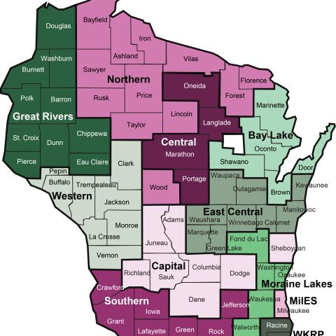 A map of Wisconsin for income maintenance.