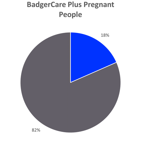BadgerCare Plus Pregnant People Enrollment by Ethnicity: 18% Hispanic, 82% not Hispanic