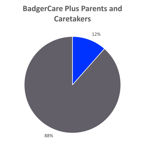 BadgerCare Plus Parents and Caretakers Enrollment by Ethnicity: 12% Hispanic, 88% not Hispanic