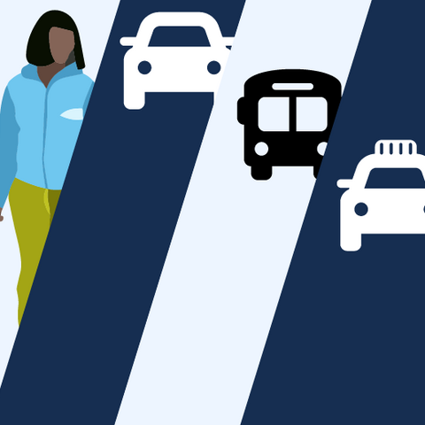 Non-emergency medical transportation icons, taxi, car and bus