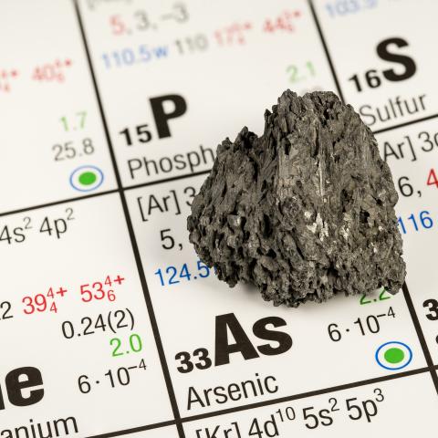 Piece of arsenic on the periodic table of elements