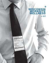 Wisconsin Worksite Wellness publication cover showing a person wearing a dress shirt and tie with a label on the tie that reads: Resource Kit.