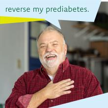 Close up of adult with speech bubble: reverse my diabetes
