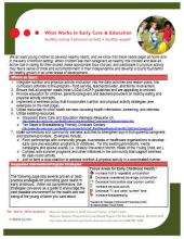 What Works in Early Care and Education Cover showing a picture of children playing outdoors.