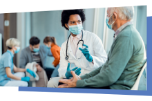 Adults wearing masks in a health care environment