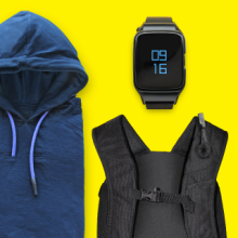 Hoodie, vest, and watch
