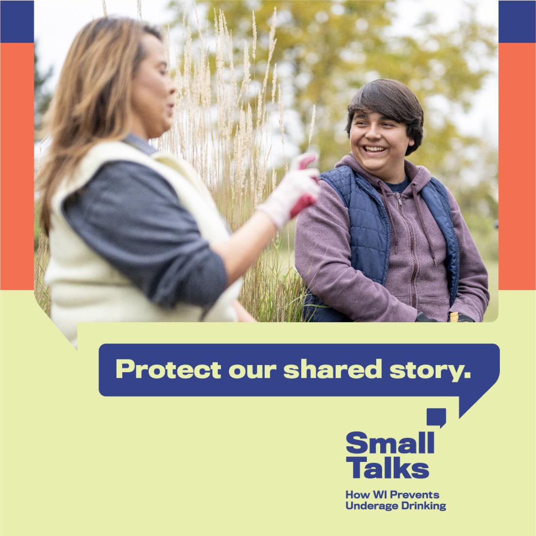 Protect our shared story: adult with child.
