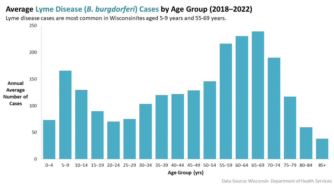 Average Lyme Disease (B. burgdorferi) Cases by age group