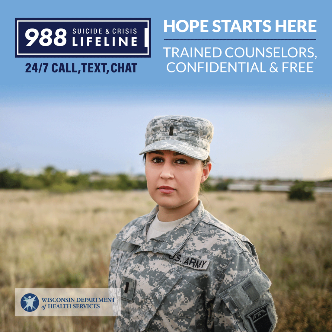 Army veteran - Hope starts here - 988 Suicide & Crisis Lifeline