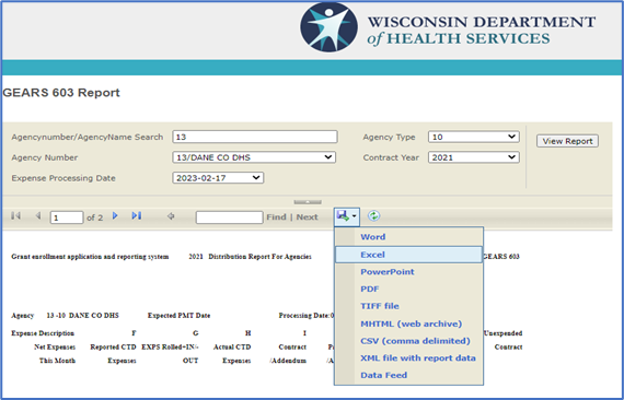 screenshot of GEARS report