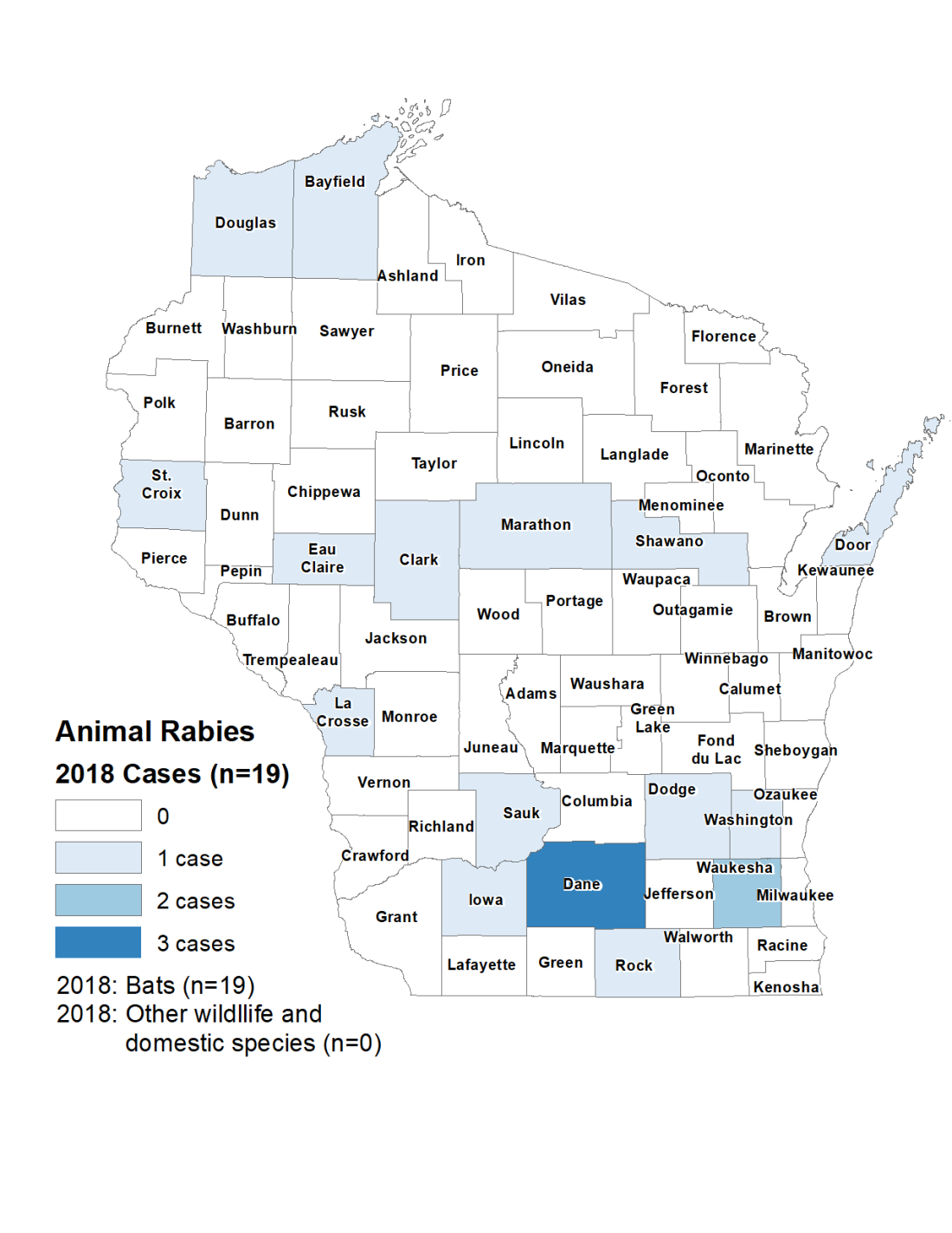 Map showing rabies cases