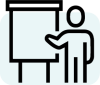 Icon of person standing next to easel with paper